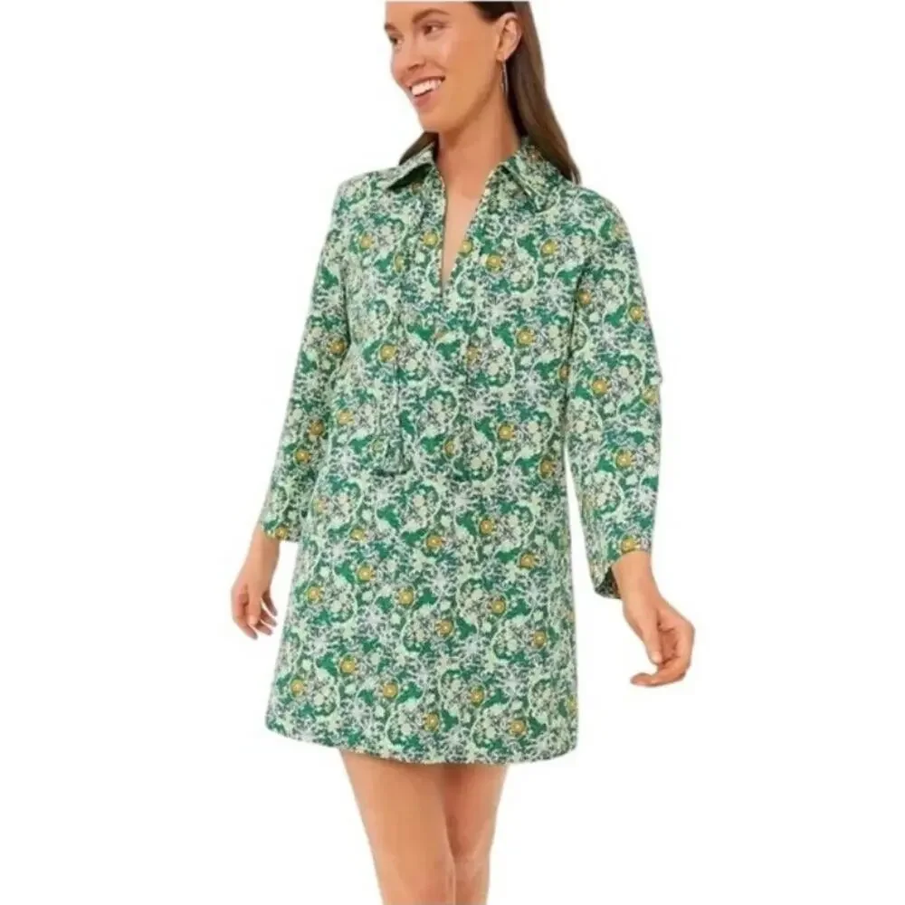 Tuckernuck Hyacinth House Green Notched Collar Mini Dress Size Large
